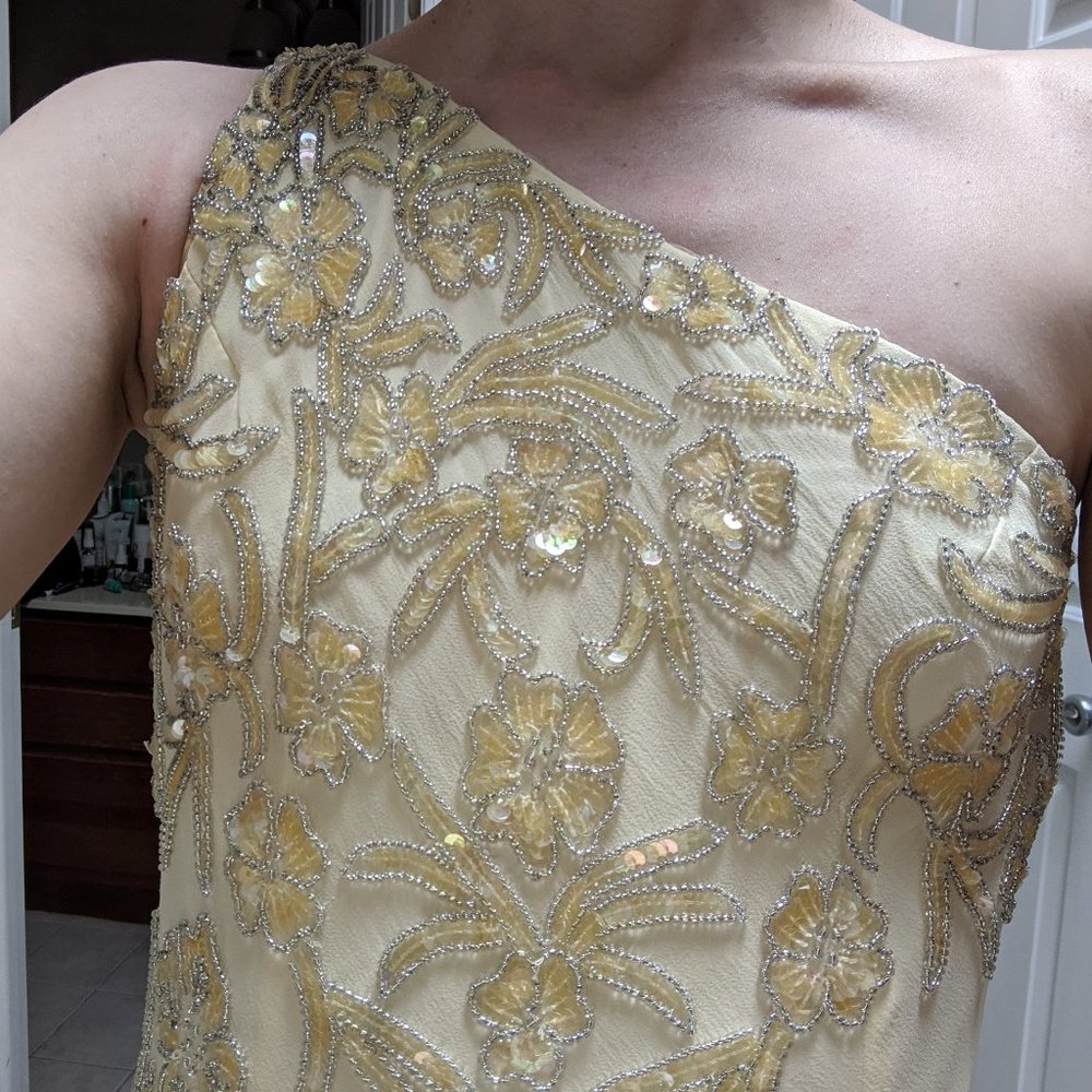 Light Yellow One Shoulder Sequin Gown